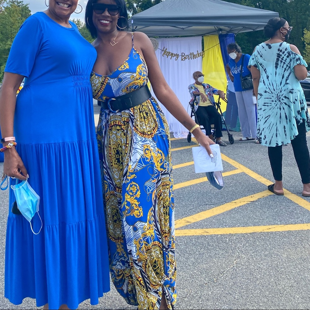 Royal blue and gold romper